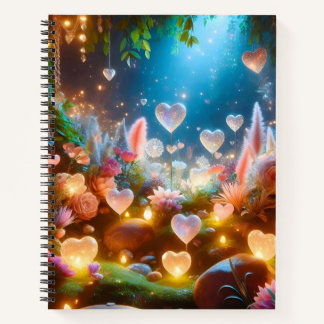 Magical Glowing Flowers Heart Garden  Notebook