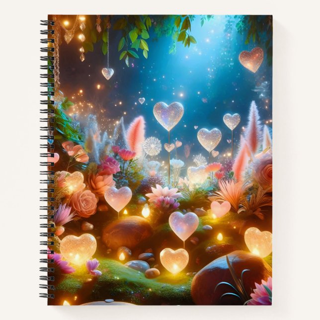 Magical Glowing Flowers Heart Garden  Notebook (Front)