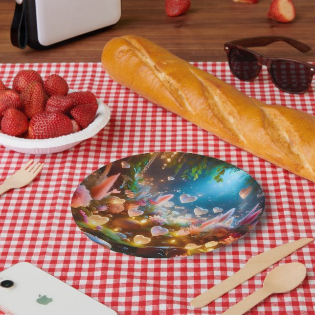 Magical Glowing Flowers Heart Garden  Paper Plates (Picnic)