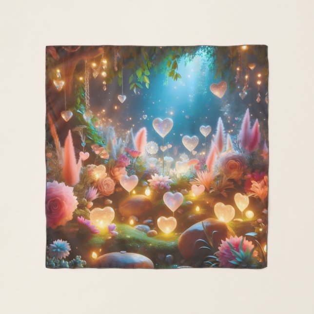 Magical Glowing Flowers Heart Garden  Scarf (Front)