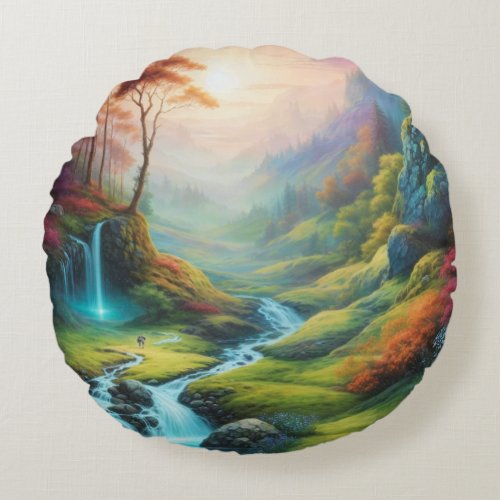 Magical Glowing Forest Nature Landscape  Round Pillow