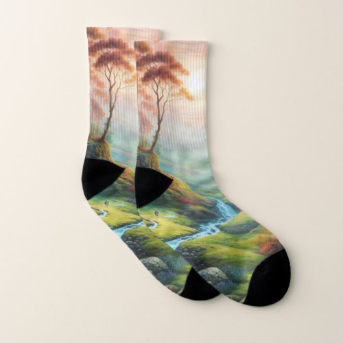 Magical Glowing Forest Nature Landscape  Socks