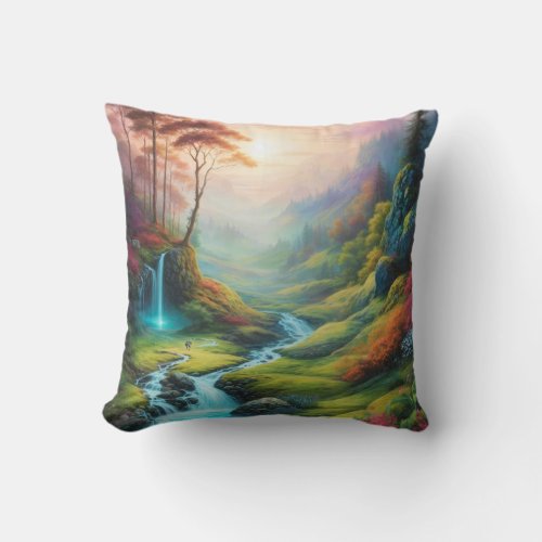 Magical Glowing Forest Nature Landscape  Throw Pillow