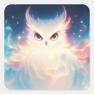 Magical Glowing White Fantasy Owl Square Sticker