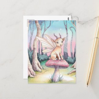 Magical Goat sits on a Mushroom in the Forest
