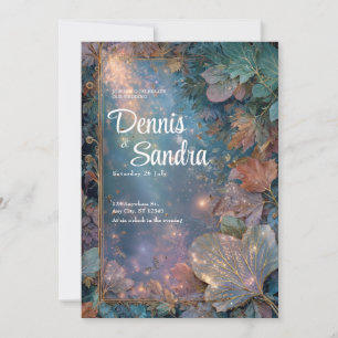 Magical Gold Celestial Forest Teal Copper Wedding Invitation