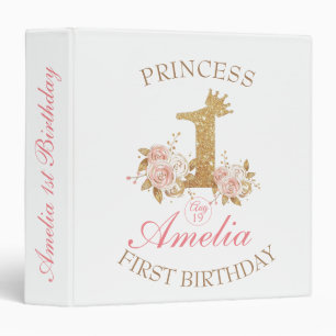 Magical Gold Crown Princess 1st Gift for Birthday 3 Ring Binder
