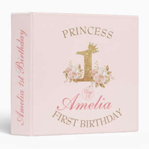 Magical Gold Crown Princess 1st Gift for Birthday 3 Ring Binder