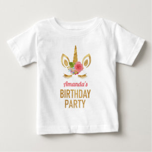 Magical Gold Glitter Unicorn Face Birthday Party Baby T-Shirt