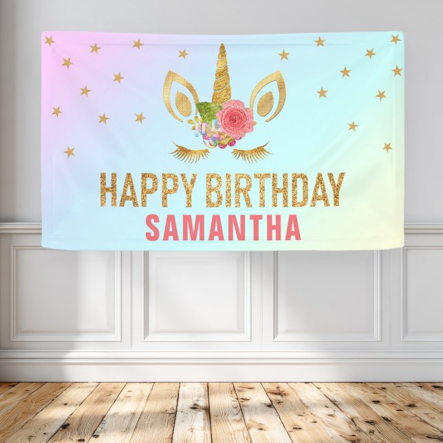 Magical Gold Glitter Unicorn Face Birthday Party Banner (Creator Uploaded)
