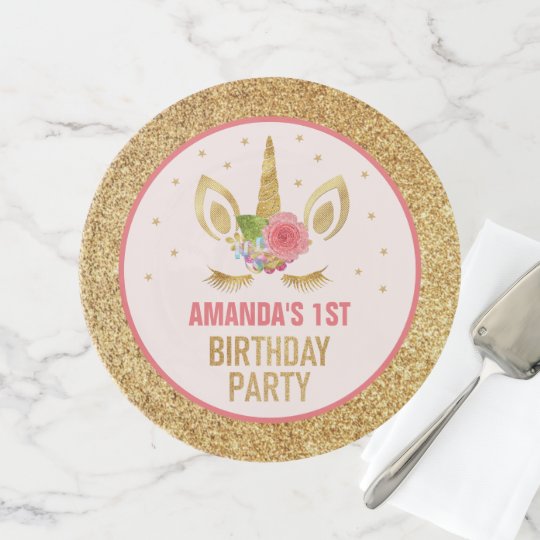 Magical Gold Glitter Unicorn Face Birthday Party Cake Stand