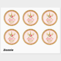 Happy Birthday Faux Gold Glitter Classic Round Sticker, Zazzle