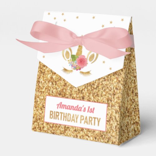 Magical Gold Glitter Unicorn Face Birthday Party Favor Boxes