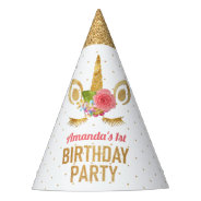 Magical Gold Glitter Unicorn Face Birthday Party Hat at Zazzle