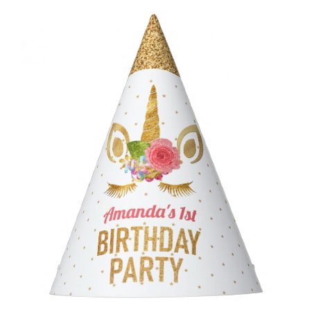 Magical Gold Glitter Unicorn Face Birthday Party Hat