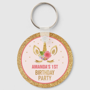 Magical Gold Glitter Unicorn Face Birthday Party Keychain