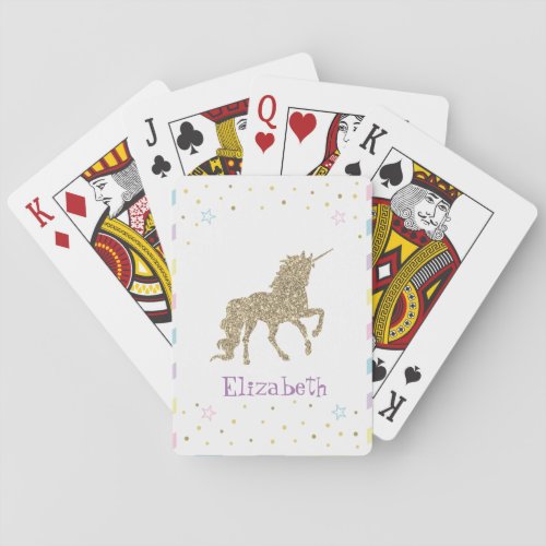 Magical Gold Glitter Unicorn Stars _ Personalized Playing Cards