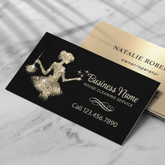 Magical Gold Sparkles Maid House Cleaning Service Business Card