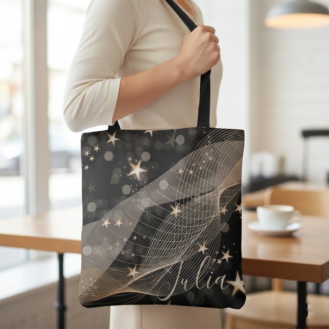  Magical Gold Stars Bokeh and Abstract Lines Tote Bag (Creator Uploaded)