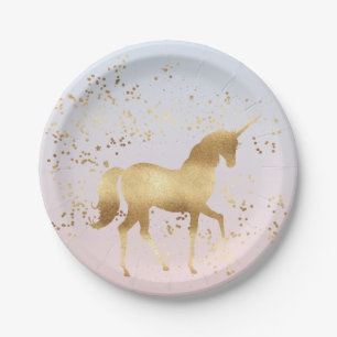 Magical Gold Unicorn Paper Plates