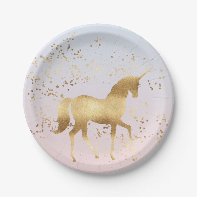 Magical Gold Unicorn Paper Plates (Front)
