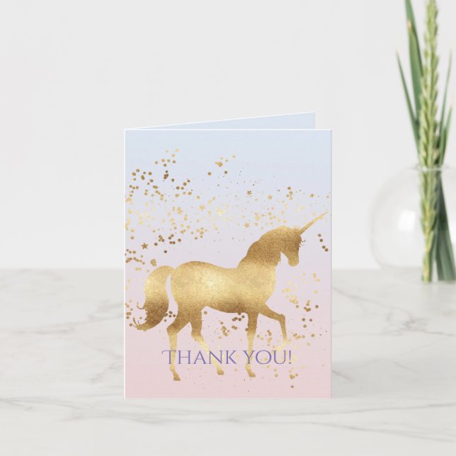 Magical Gold Unicorn Thank You Card (Front)