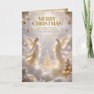 Magical Golden Angels & Glowing Christmas Tree H Holiday Card
