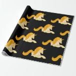 Magical Golden Unicorn on Black Background Wrapping Paper