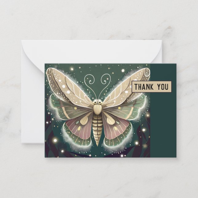 Magical Green and Brown Luna Moth Thank You Card (Front)