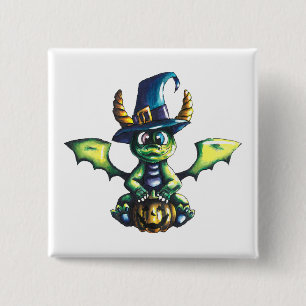 Magical Halloween Dragon Design Button