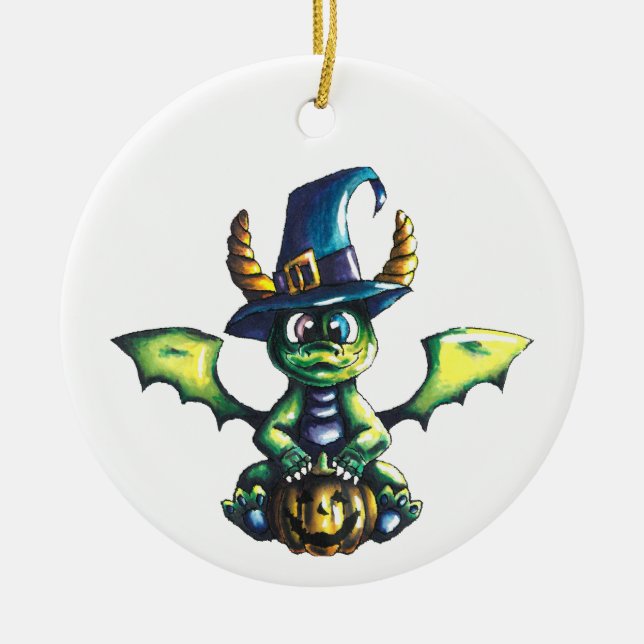 Magical Halloween Dragon Design Ceramic Ornament (Front)