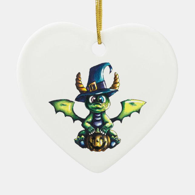 Magical Halloween Dragon Design Ceramic Ornament (Front)