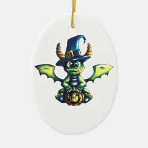 Magical Halloween Dragon Design Ceramic Ornament