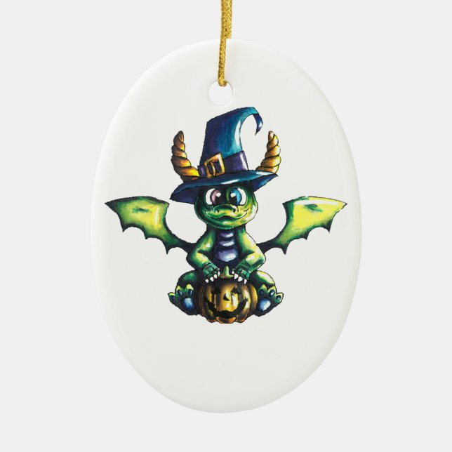Magical Halloween Dragon Design Ceramic Ornament (Front)