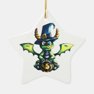 Magical Halloween Dragon Design Ceramic Ornament