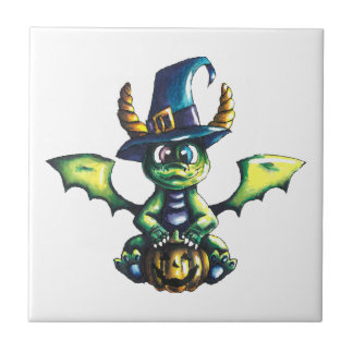 Magical Halloween Dragon Design Ceramic Tile