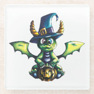 Magical Halloween Dragon Design Glass Coaster