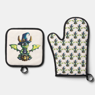 Magical Halloween Dragon Design Oven Mitt & Pot Holder Set