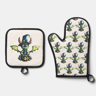 Magical Halloween Dragon Design Oven Mitt & Pot Holder Set