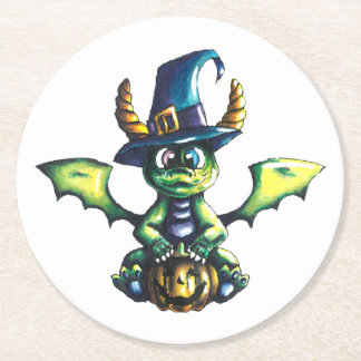 Magical Halloween Dragon Design Round Paper Coaster