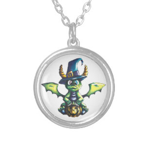 Magical Halloween Dragon Design Silver Plated Necklace