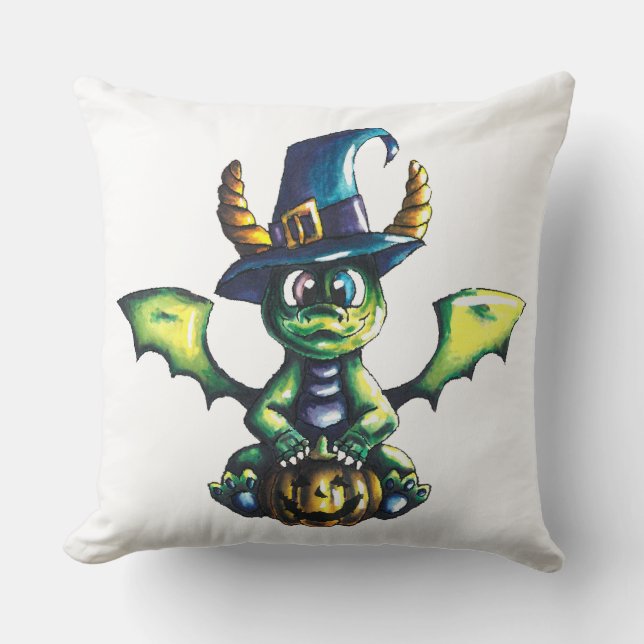 Magical Halloween Dragon Design Throw Pillow (Front)
