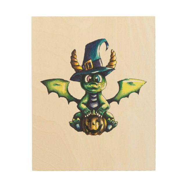Magical Halloween Dragon Design Wood Wall Art (Front)