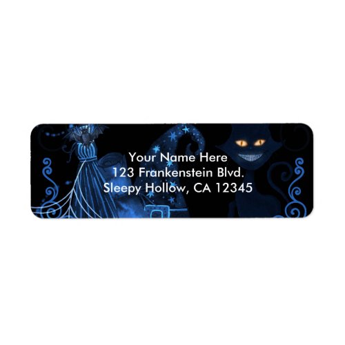 Magical Halloween Party Black Cat Blue Glow Lights Label