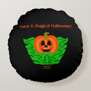 Magical Halloween Pumpkin Round Throw Pillow