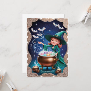 Magical Halloween Witch with Cauldron Card