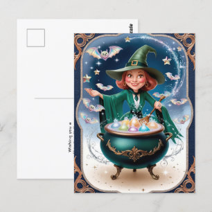 Magical Halloween Witch with Cauldron Enchanting Postcard