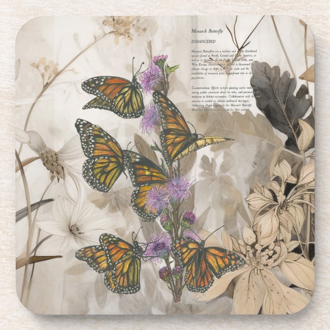 Magical Hand-Painted Monarch Butterflies Beverage Coaster (Front)