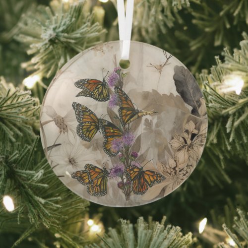 Magical Hand-Painted Monarch Butterflies Glass Ornament