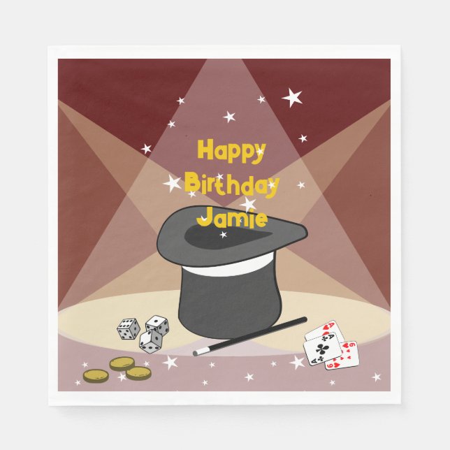 Magical Happy Birthday Name Red Napkins (Front)